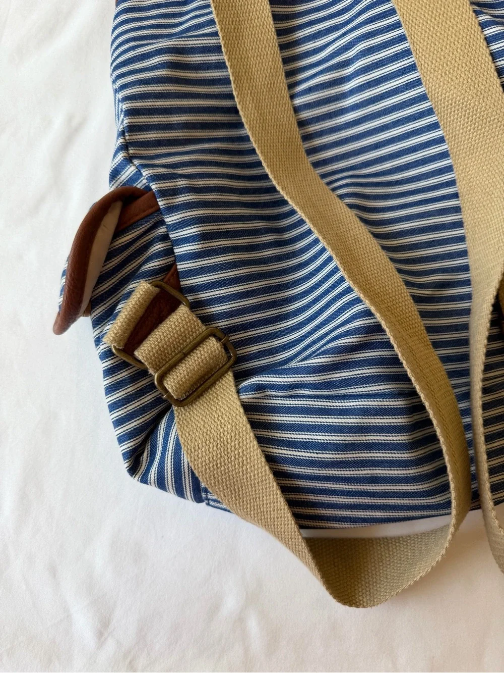 Madden Girl Blue & White Striped Canvas Backpack w/ Faux Leather Trim